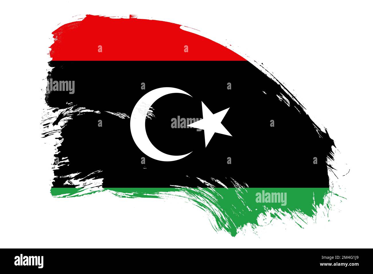 Libya flag on white background with abstract paint brush texture effect ...