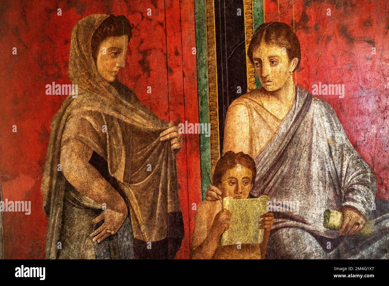 Ancient Roman fresco in Pompeii showing a detail of the mystery cult of Dionysus Stock Photo