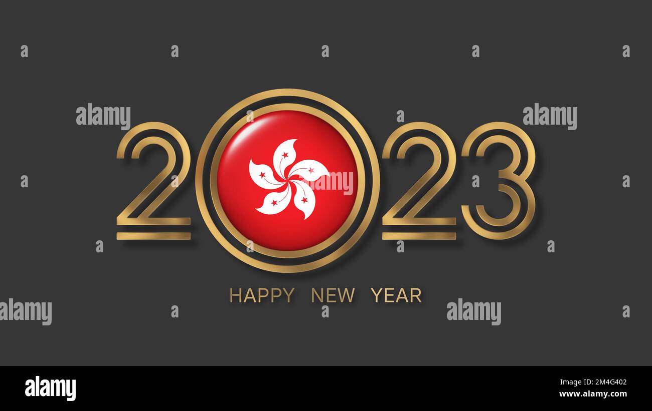 Happy New Year 2023 Hong Kong Flag Stock Photo