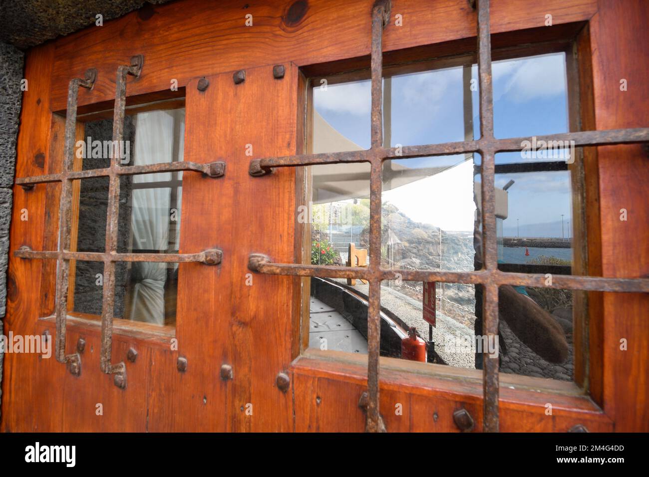 Detail of the wooden door of the Castillo de San Gabriel de Lanzarote Stock Photo