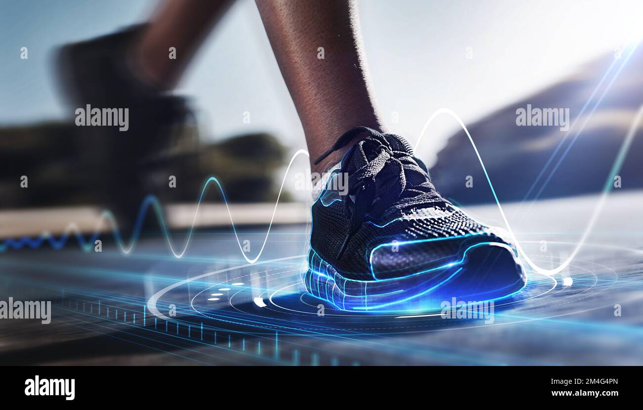 Hologram, shoes and sports for fitness, run and speed for health ...
