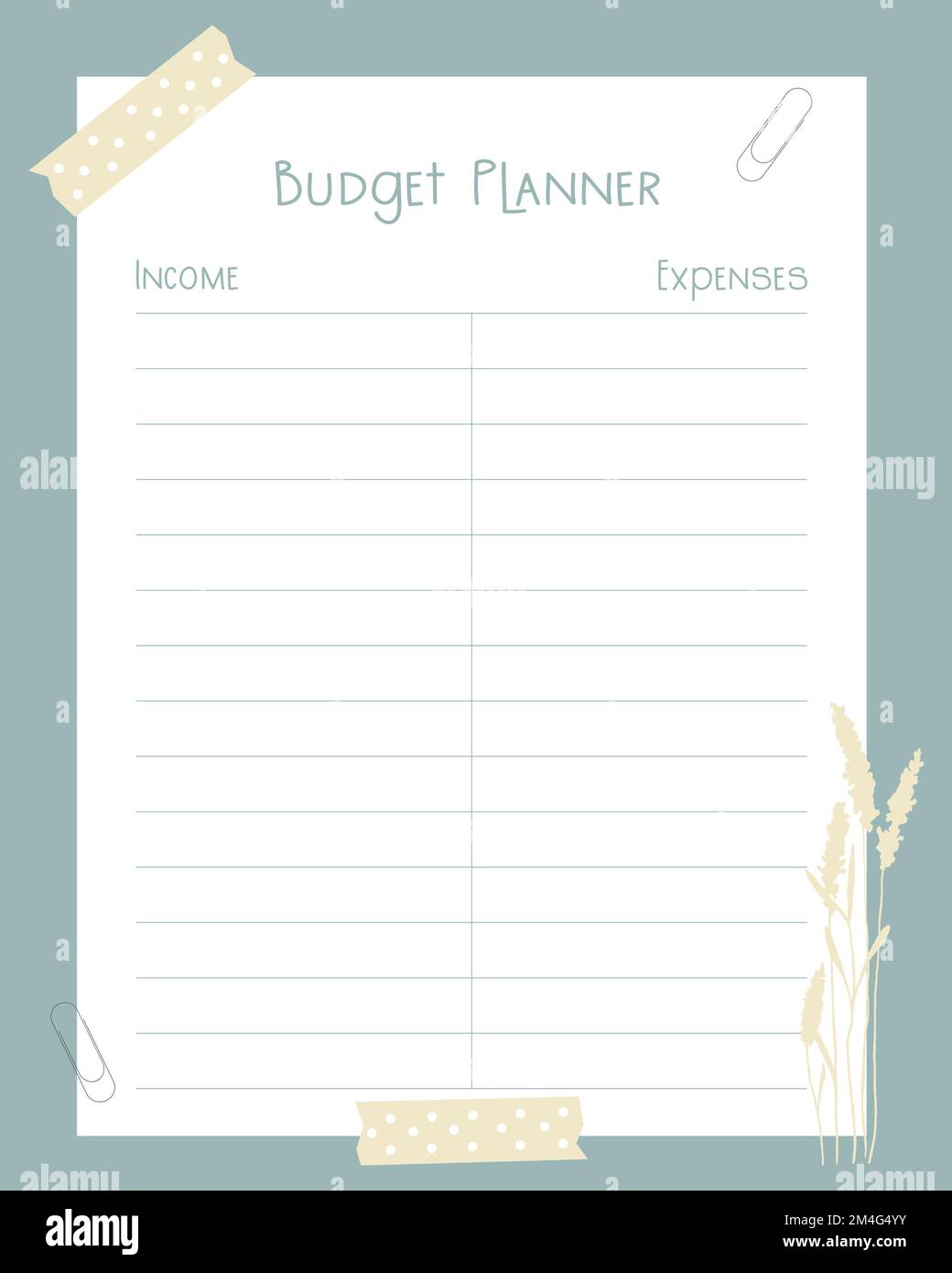 Budget planner template page design with leaves monstera, income and expenses. Vector illustration Stock Vector