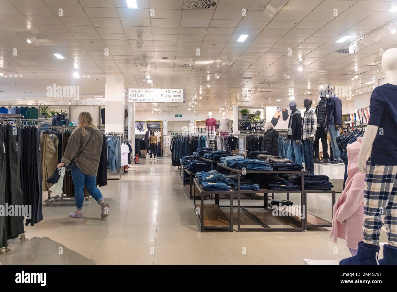 Clothing on display and for sale in a Marks & Spencer store in the UK. Stock Photo