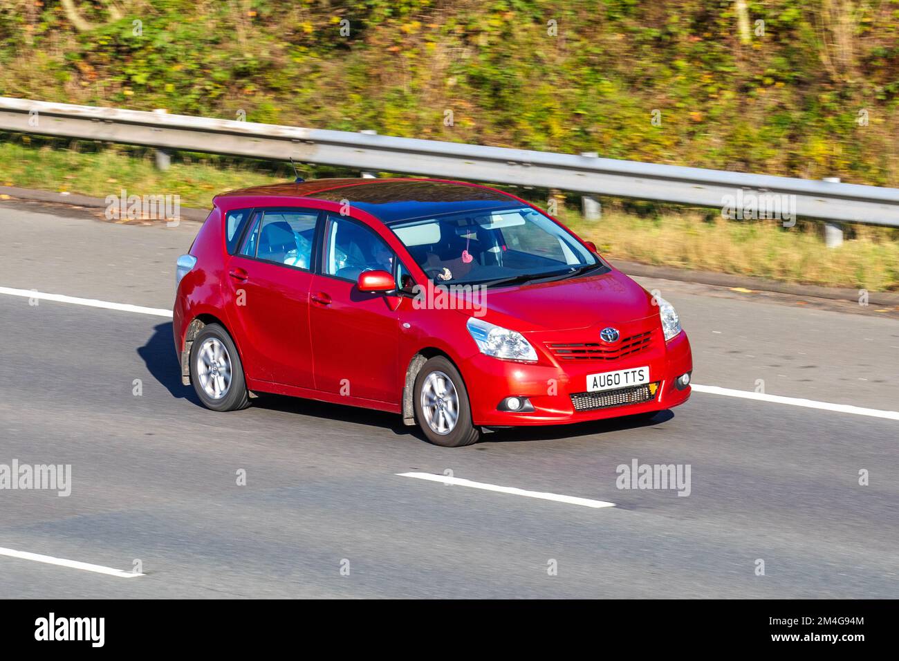 2010 Red TOYOTA VERSO D-4D TR 1998cc Diesel 5dr hatchback; travelling on the M6 motorway UK Stock Photo