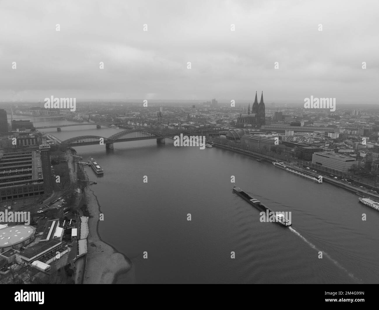 Cologne, 11th of December 2022, Germany. Aerial view of downtown Cologne city center. River rhine, skyline, Cologne Cathedral and the Stock Photo