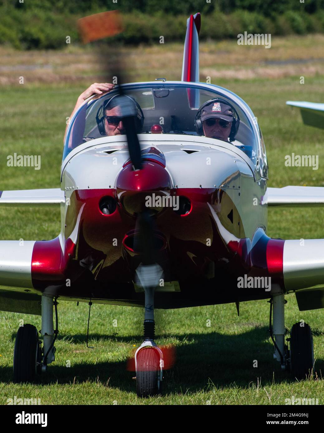 A vertical closeup of a lightsport aircraft at Eshott Airfield