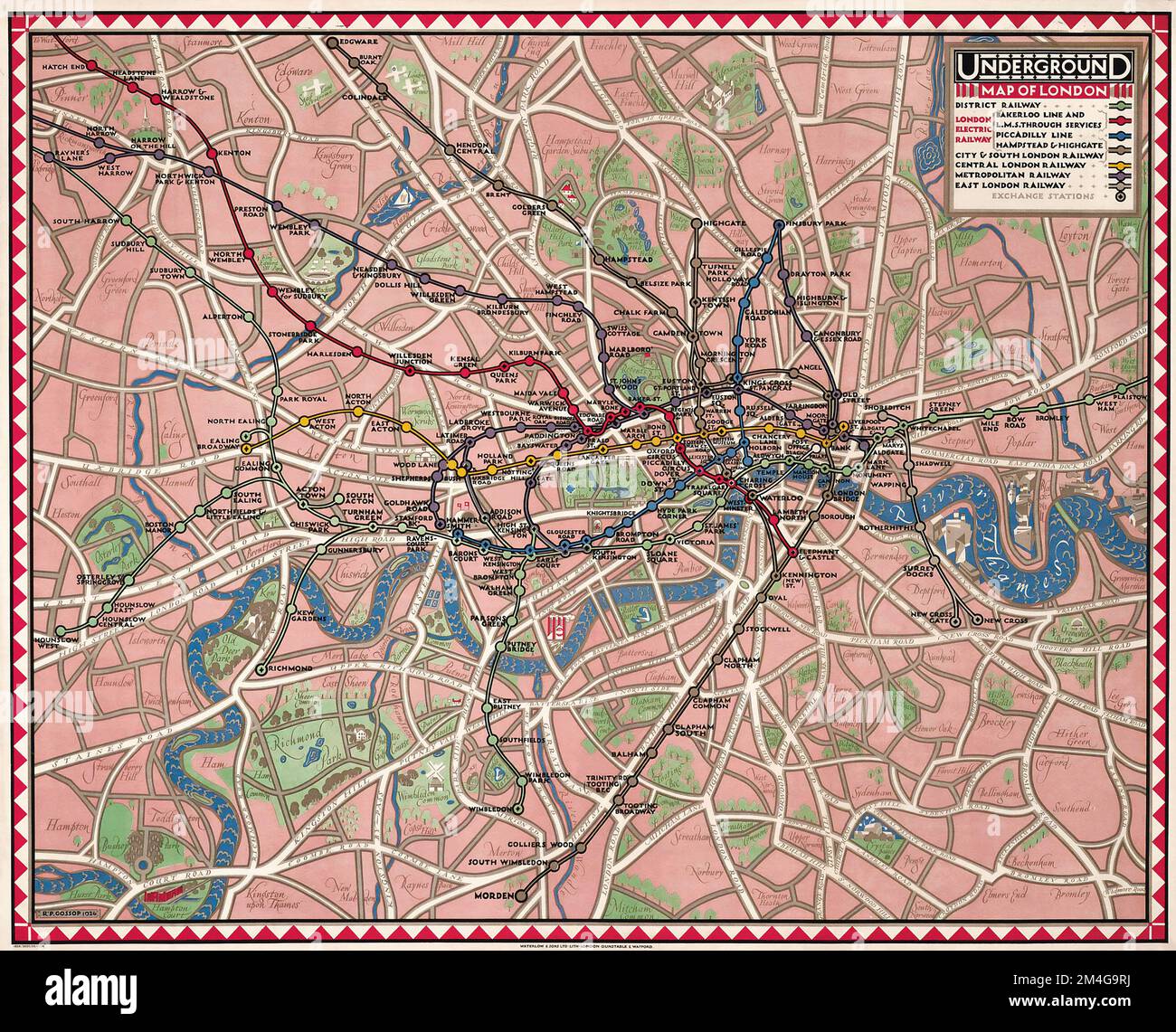 Map of London - Reginald Percy Gossop (1876-1951) UNDERGROUND MAP OF LONDON - 1926 Stock Photo