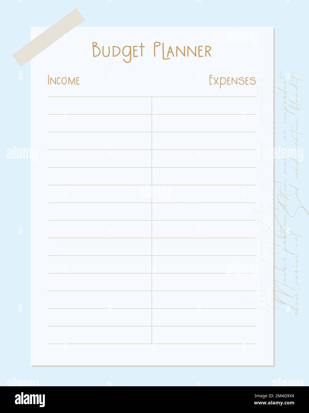 Budget planner template blue page design collage scrapbooking vintage style, income and expenses. Vector illustration Stock Vector