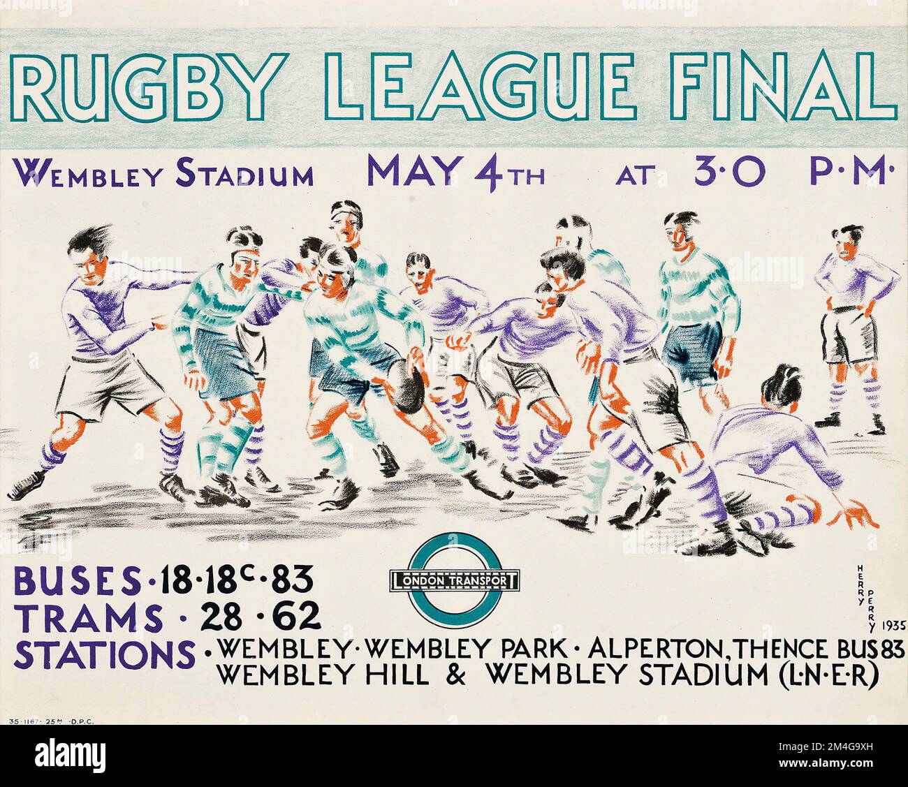 London Underground poster - Herry (Heather) Perry artwork - RUGBY LEAGUE FINAL 1935 Stock Photo