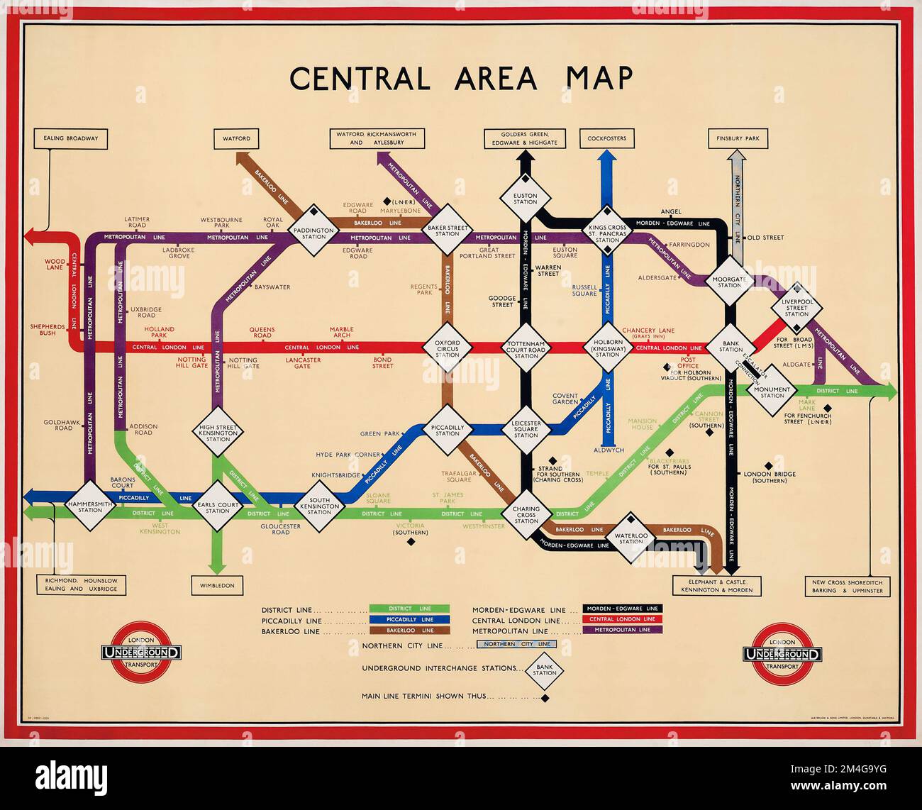 London Underground poster - Anonymous artwork - CENTRAL AREA MAP OF THE UNDERGROUND, 1934 Stock Photo