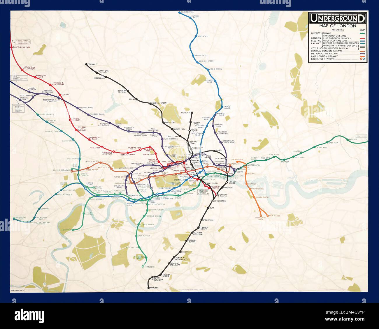 London Underground - F. H. Stingemore - UNDERGROUND MAP OF LONDON 1933 Stock Photo