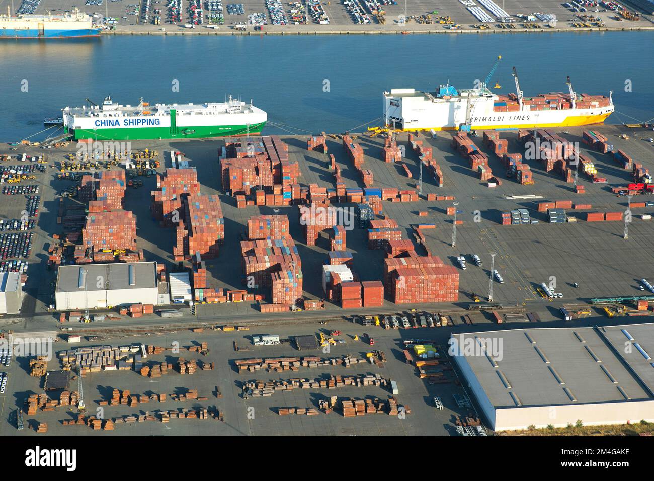 Container terminal in the port of Antwerp, aerial view, Belgium ...