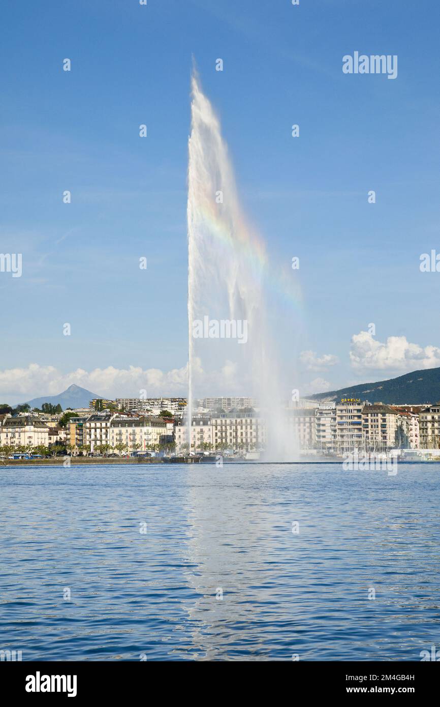Jet d'eau, landmark of the Lake Geneva, Switzerland, Geneva Stock Photo