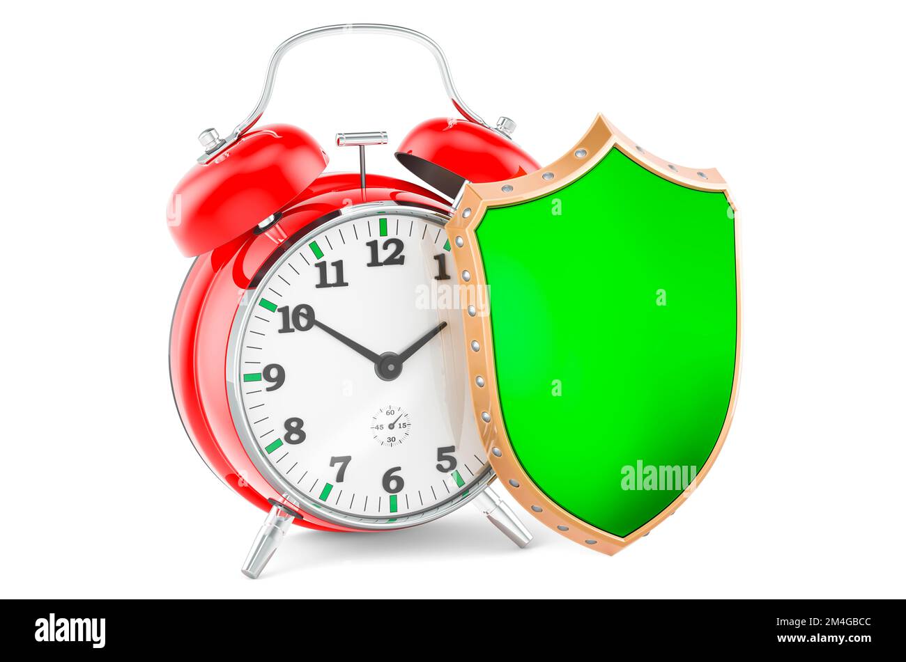 Alarm clock with shield, 3D rendering isolated on white background ...