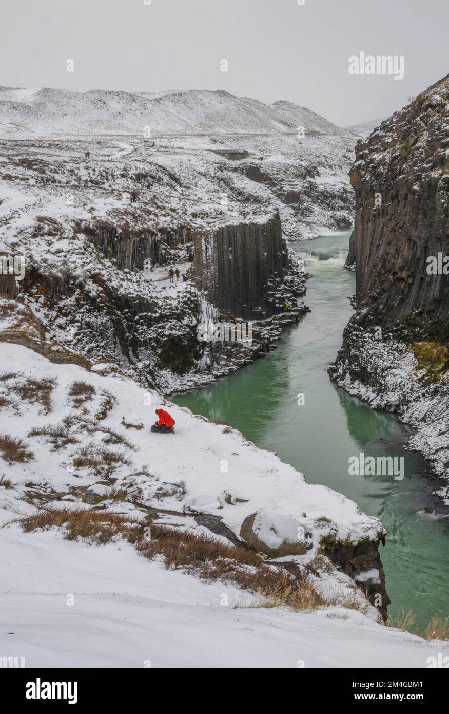 basalt pillars dominate the Studlagil canyon, Iceland, Joekuldalur Stock Photo