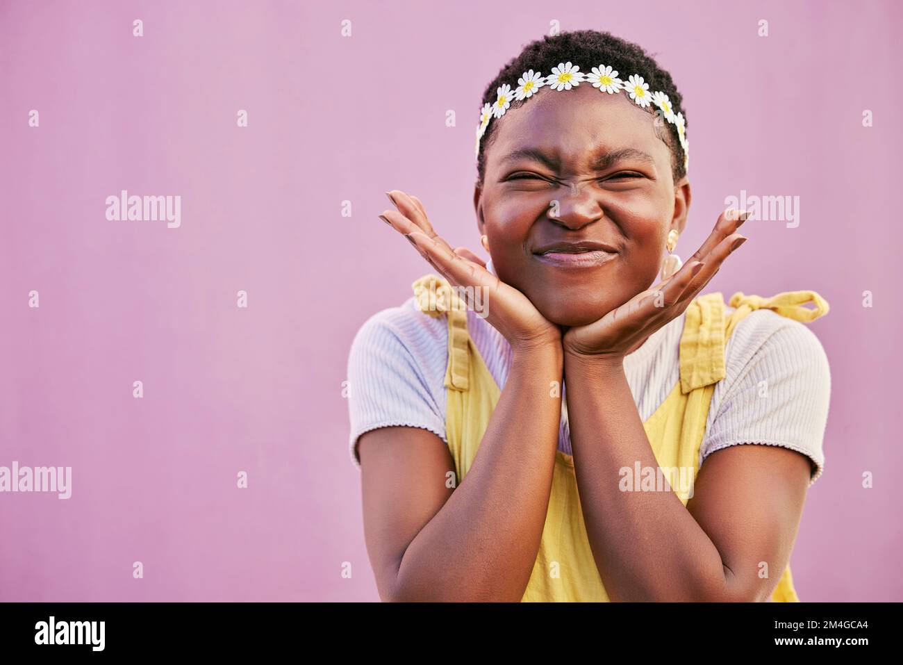 Skincare, black woman and face for cosmetics for wellness, marketing or