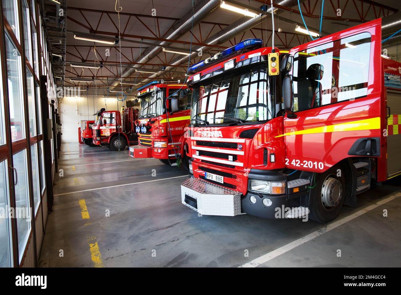 Rescue trucks at a fire station. Stock Photo