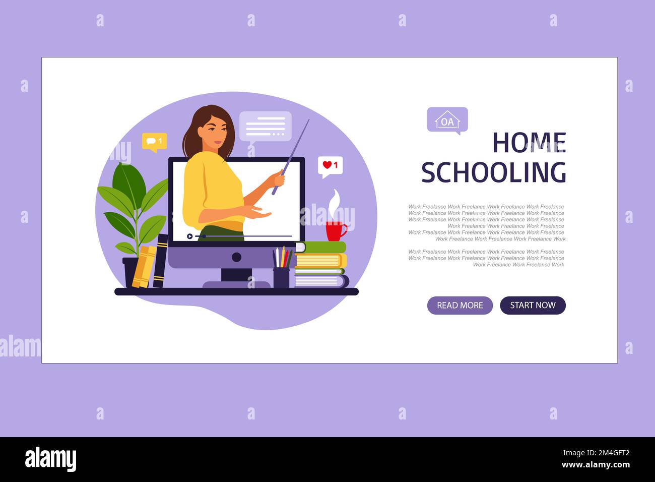 Online learning concept. Home schooling landing page. Teacher at ...