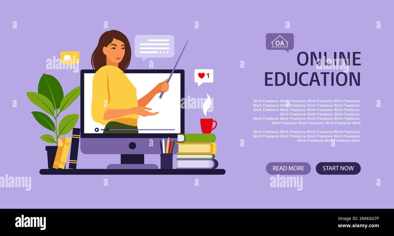 Online learning concept. Online education landing page. Teacher at ...
