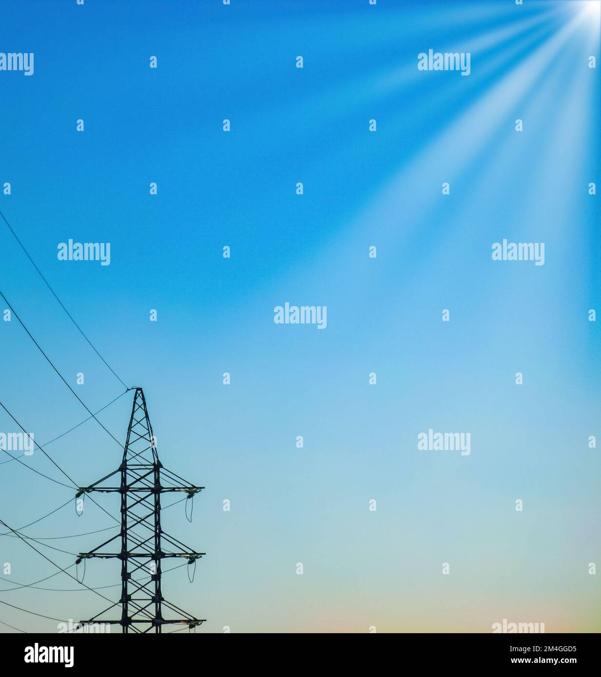 High voltage electricity power line towers against the sky Stock Photo ...