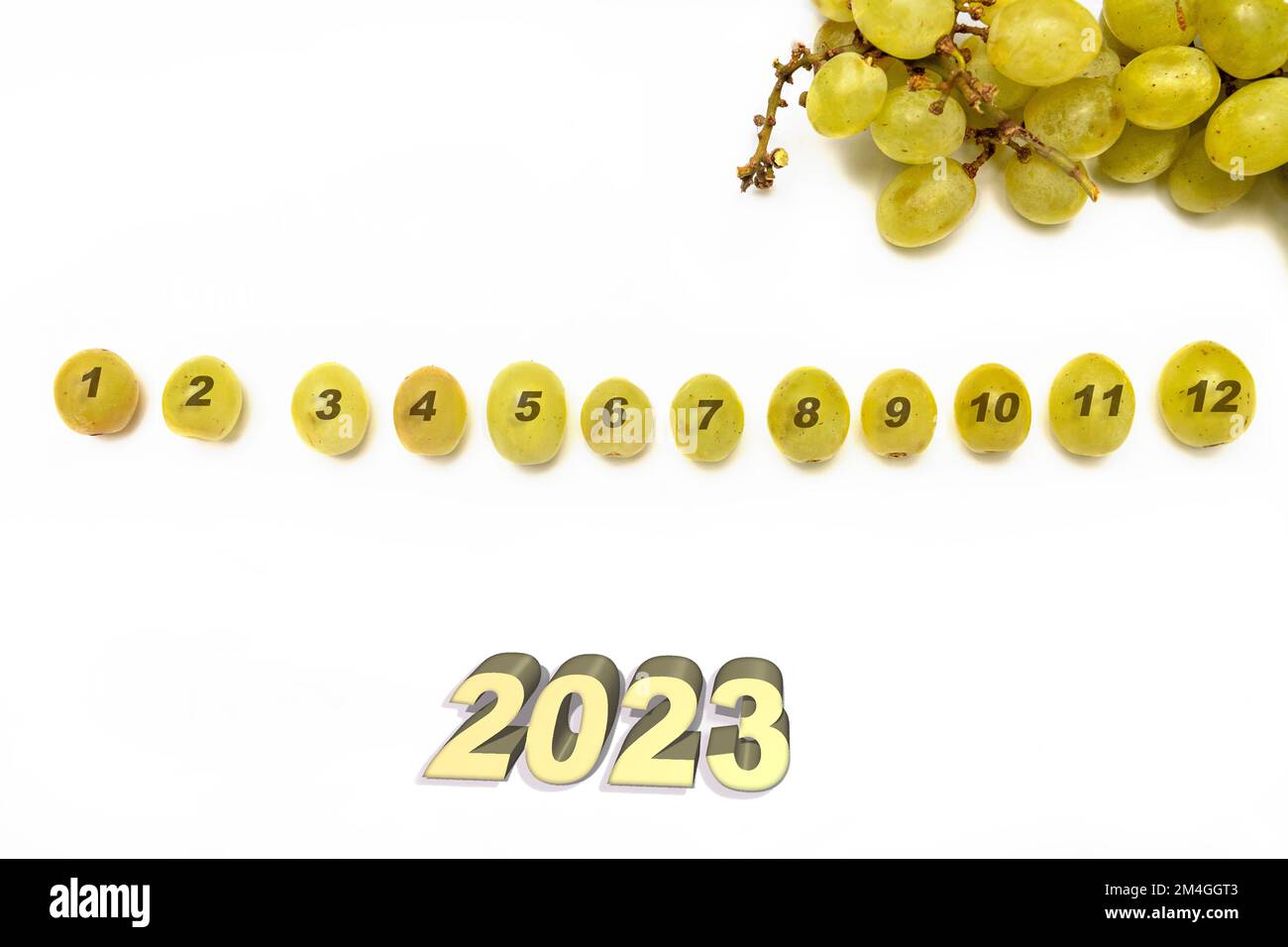 Grapes in a row with numbers, 12 lucky grapes for New Year's Eve