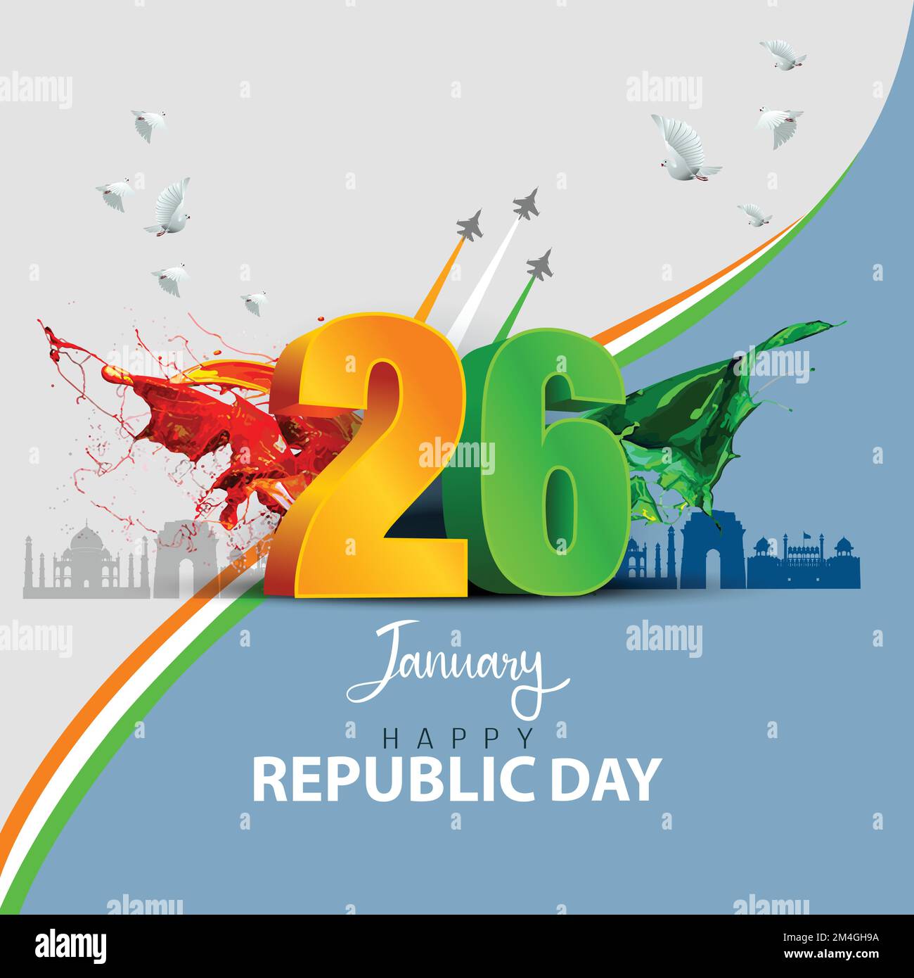 happy republic day India. 3d letter with Indian flag. abstract vector