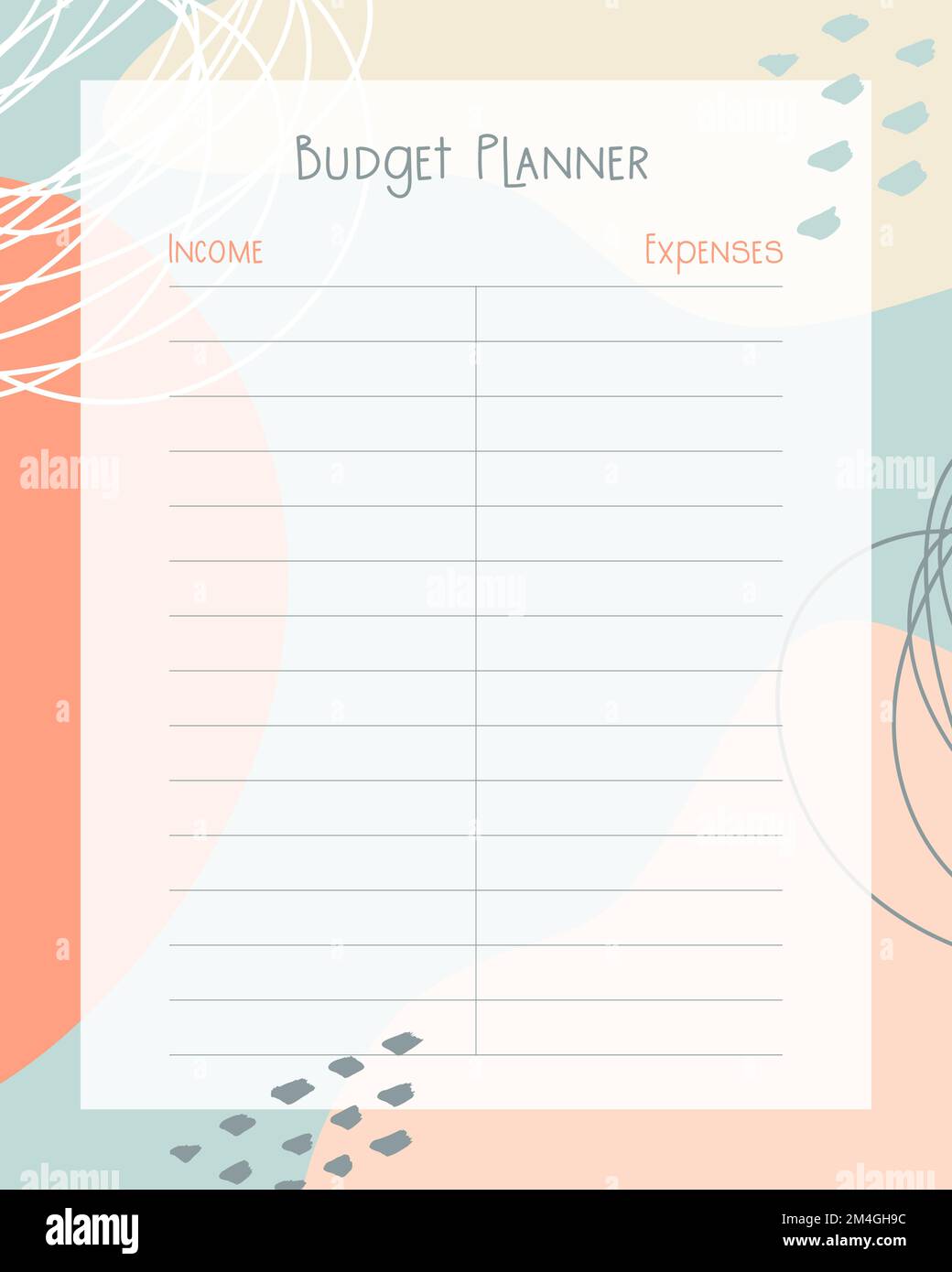 Budget planner template abstract boho style page design, income and expenses. Vector illustration Stock Vector