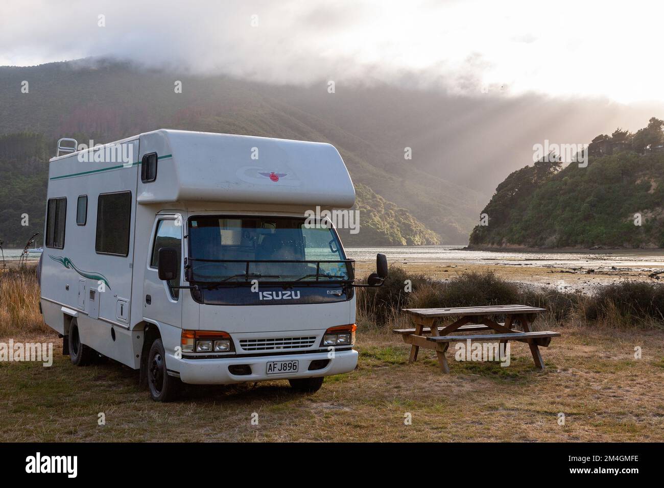 RV Camping at DOC campsite Whatamango Bay Top of South Island New