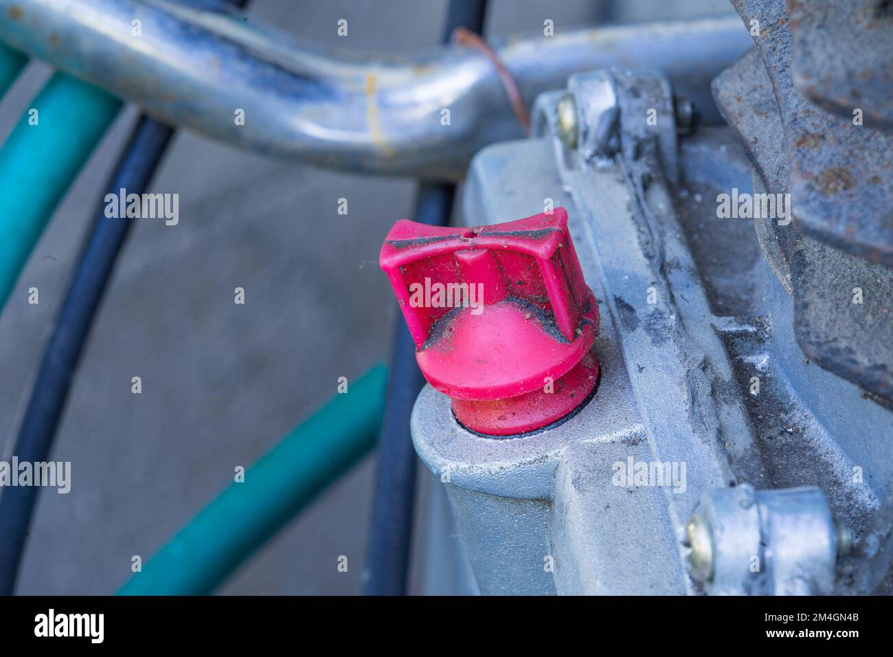 engine oil cap of Coiled Compressed in air compressor Stock Photo Alamy