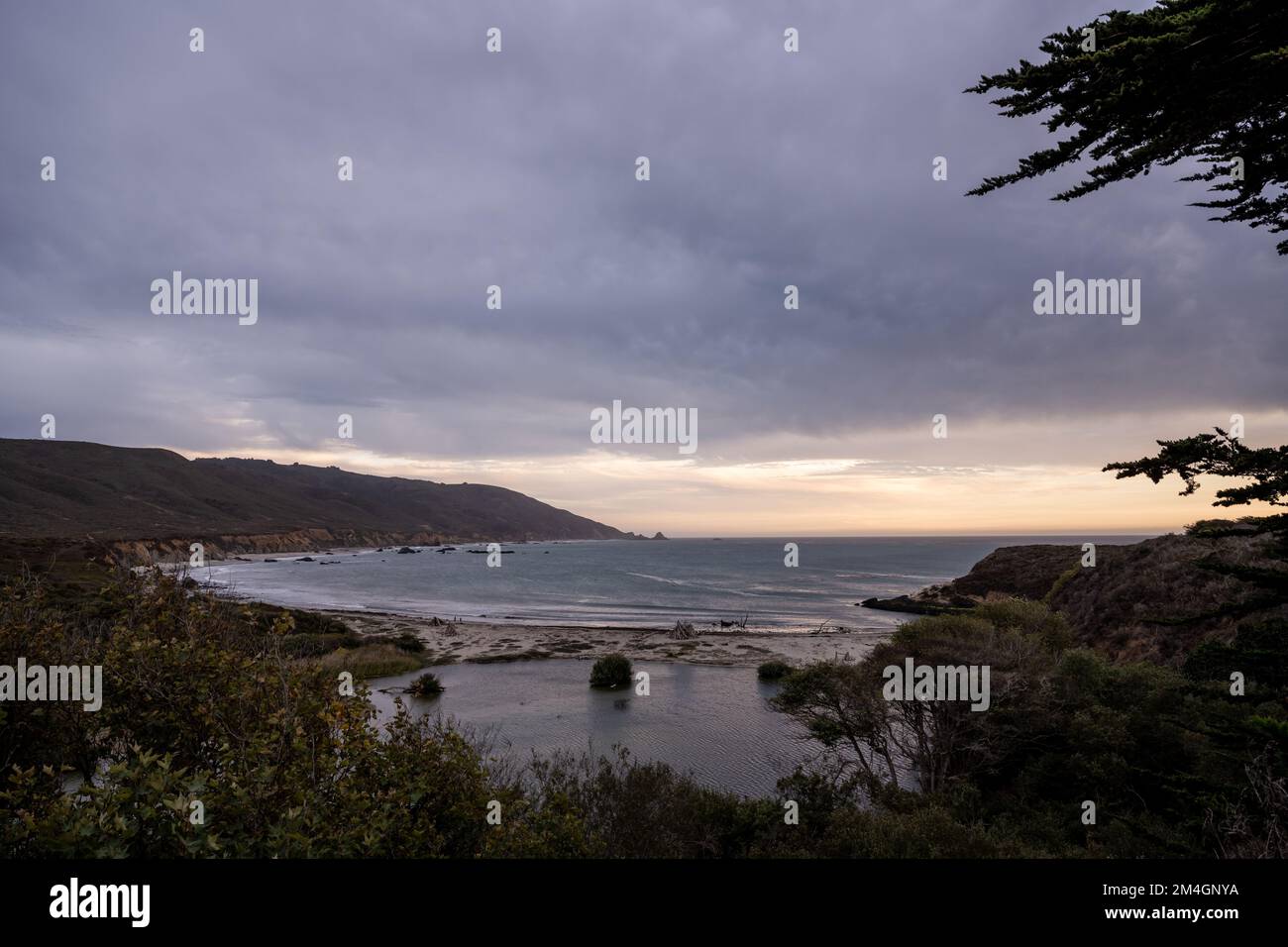 Tide Coming In At Sunset Along Big Sur At Andrew Molera State Park in