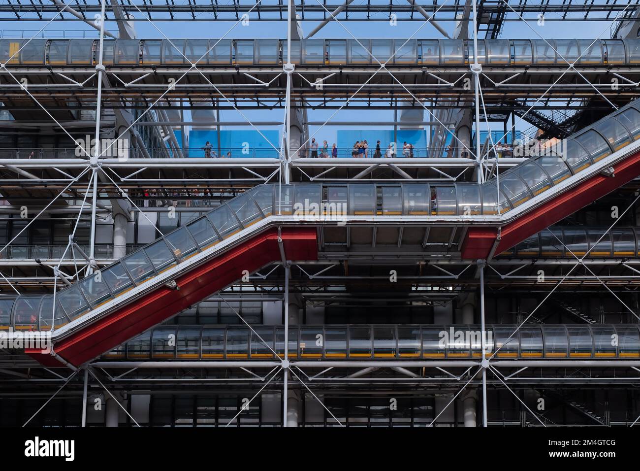 Paris, France - glass and steel exterior of Centre Pompidou. High-tech architecture of National Museum of Modern Art in Europe. Horizontal background. Stock Photo