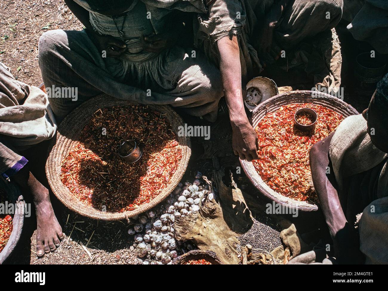 Ethiopia, 1970s, Lalibela openair market, selling red hot chili