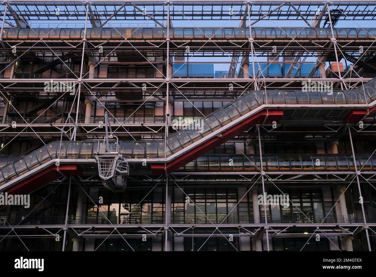 Paris, France - glass and steel exterior of Centre Pompidou. High-tech architecture of National Museum of Modern Art. Horizontal background. No person Stock Photo