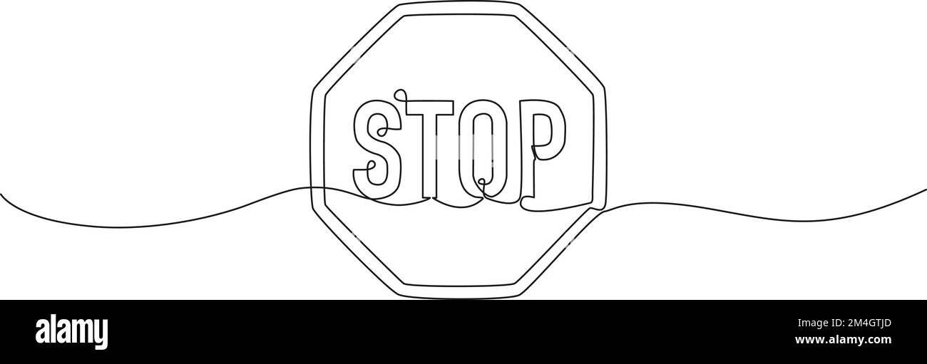 continuous single line drawing of STOP sign, line art vector illustration Stock Vector