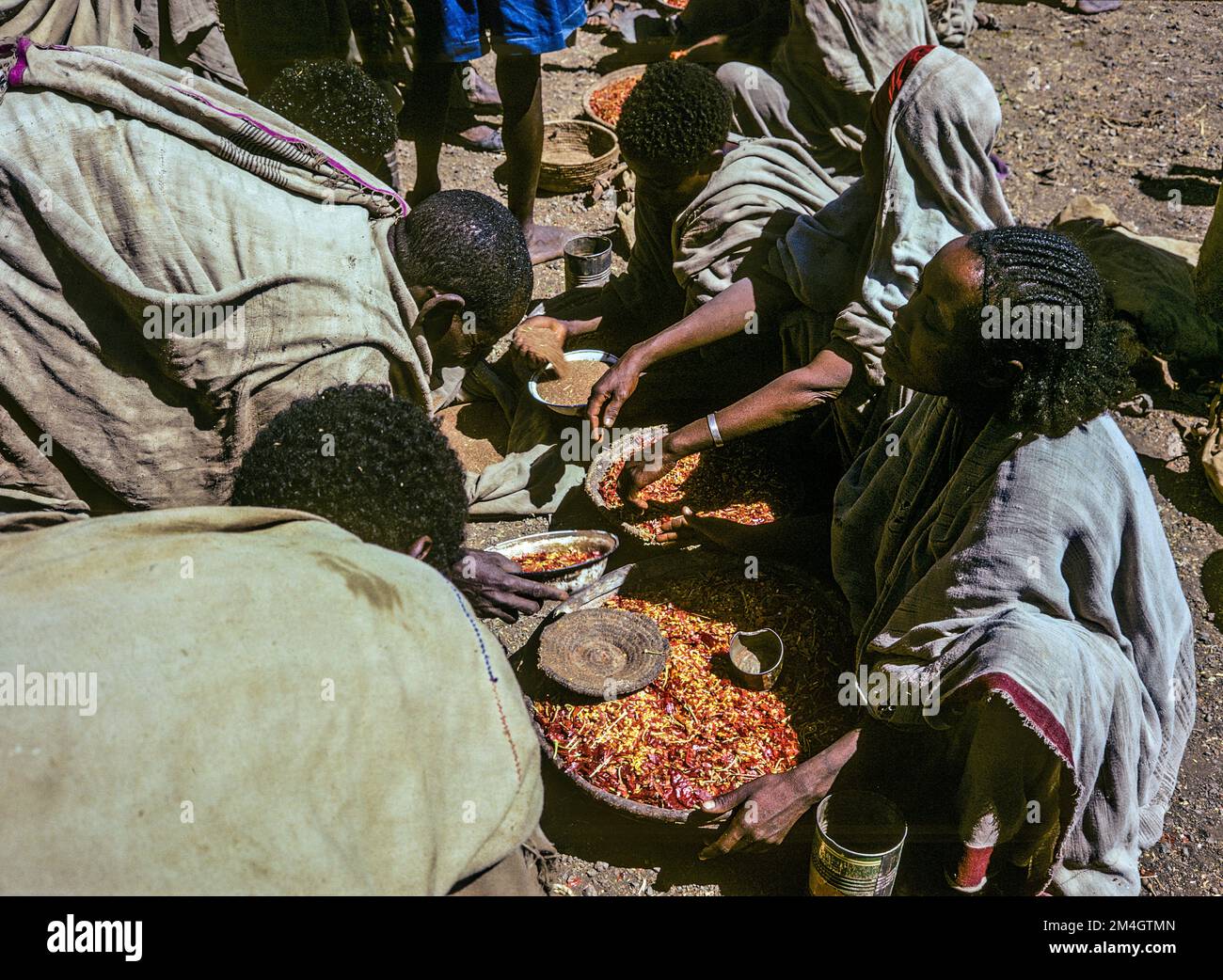 Ethiopia, 1970s, Lalibela openair market, women selling red hot chili