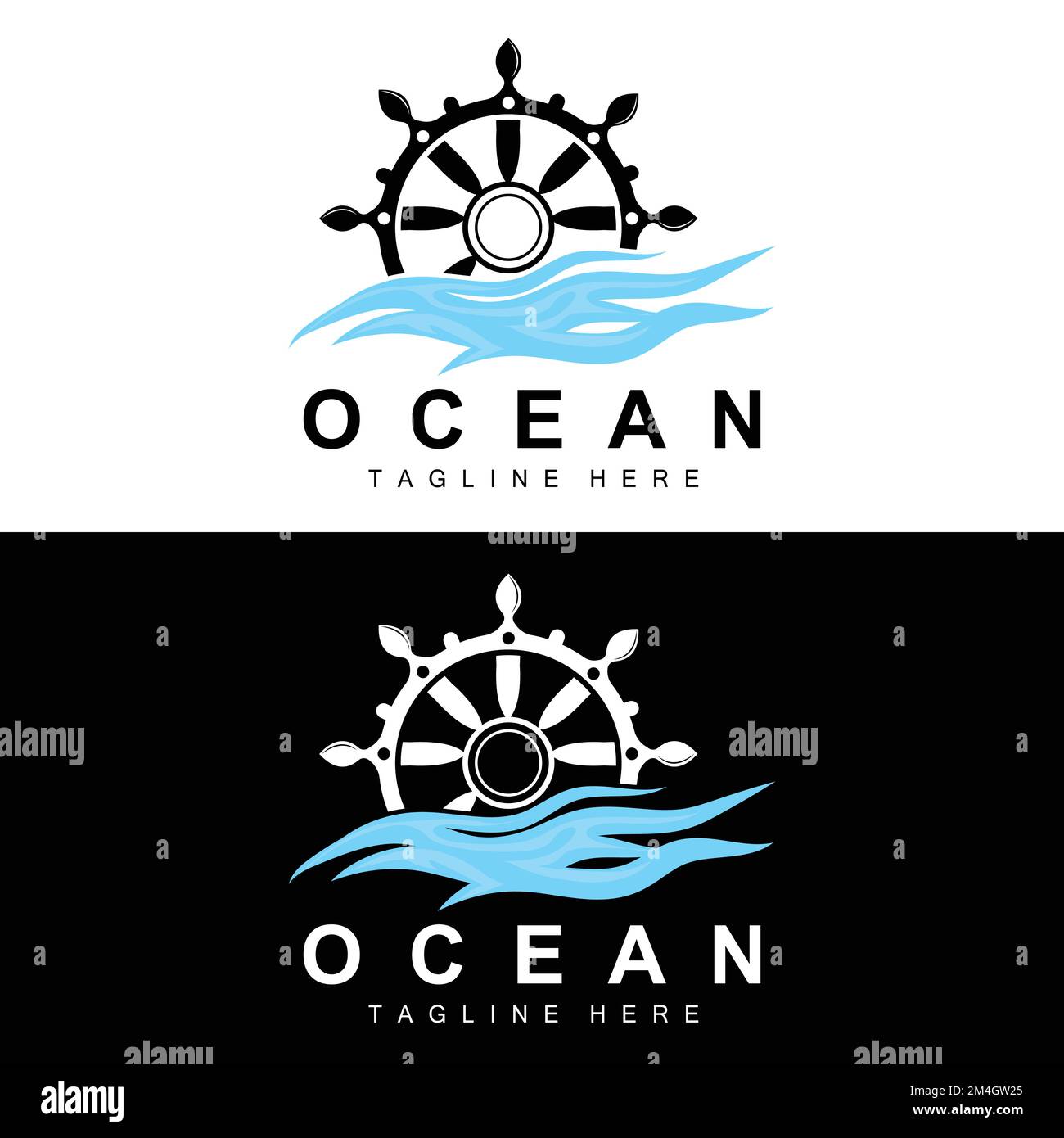 Ship Steering Logo, Ocean Icons Ship Steering Vector With Ocean Waves