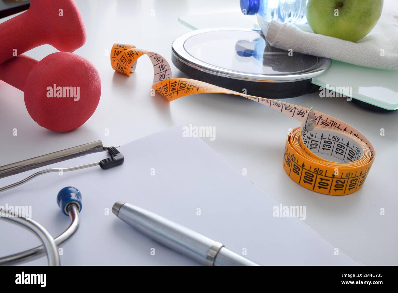 Consultation table of a nutritionist health specialist for physical and