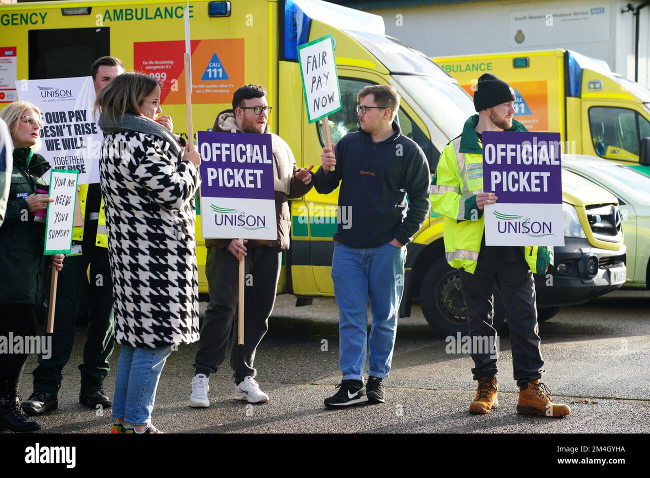 Ambulance workers on the picket line outside Soundwell Ambulance