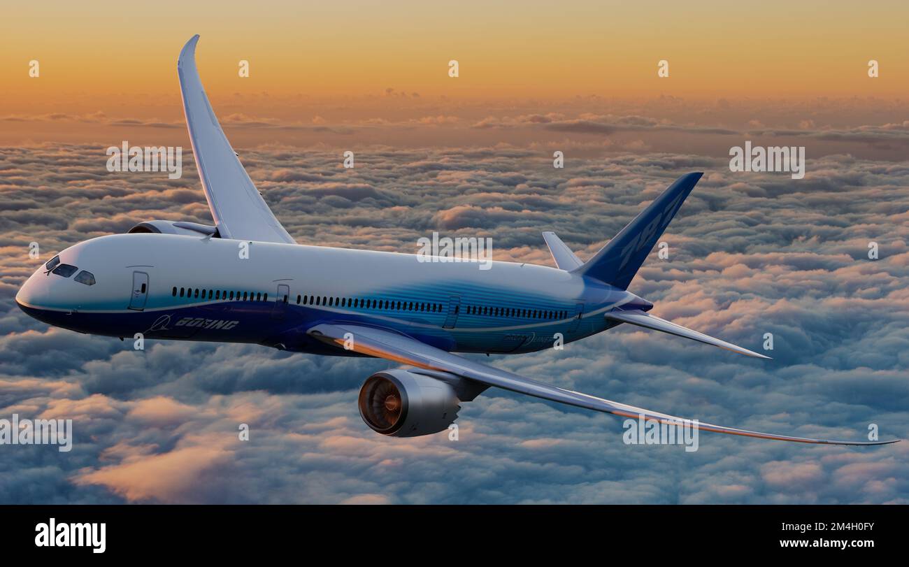 The Boeing 787 Dreamliner is one of the most modern passenger aircraft in the world. Stock Photo