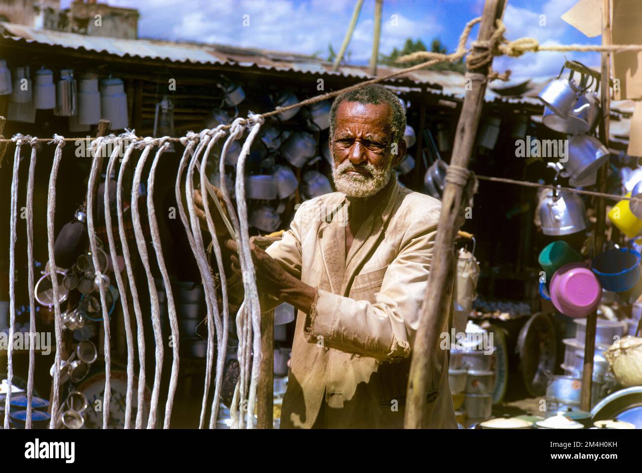 Ethiopia, 1970s, Addis Ababa, Addis Abeba, hardware shop, man, merchant, East Africa, Stock Photo