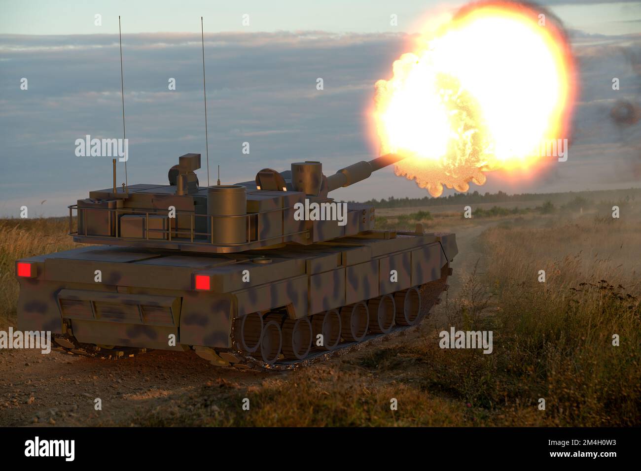 Basic tank firing a cannon Stock Photo