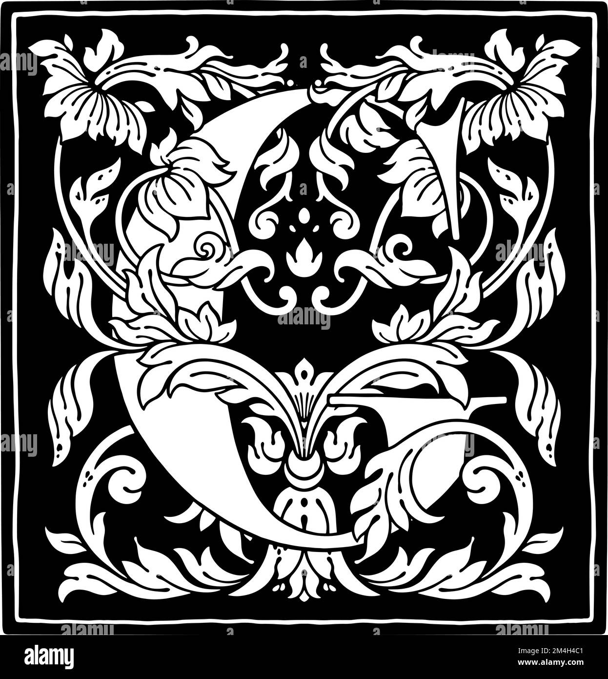 letter G flower ornament Monogram alphabet. Beautiful floral capital