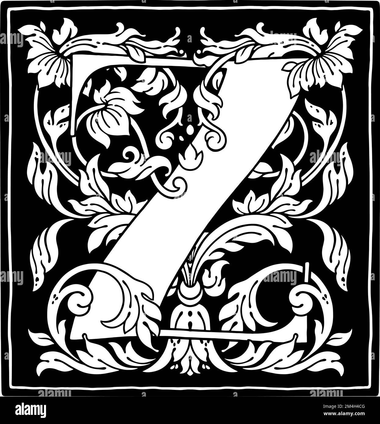 letter Z flower ornament Monogram alphabet. Beautiful floral capital