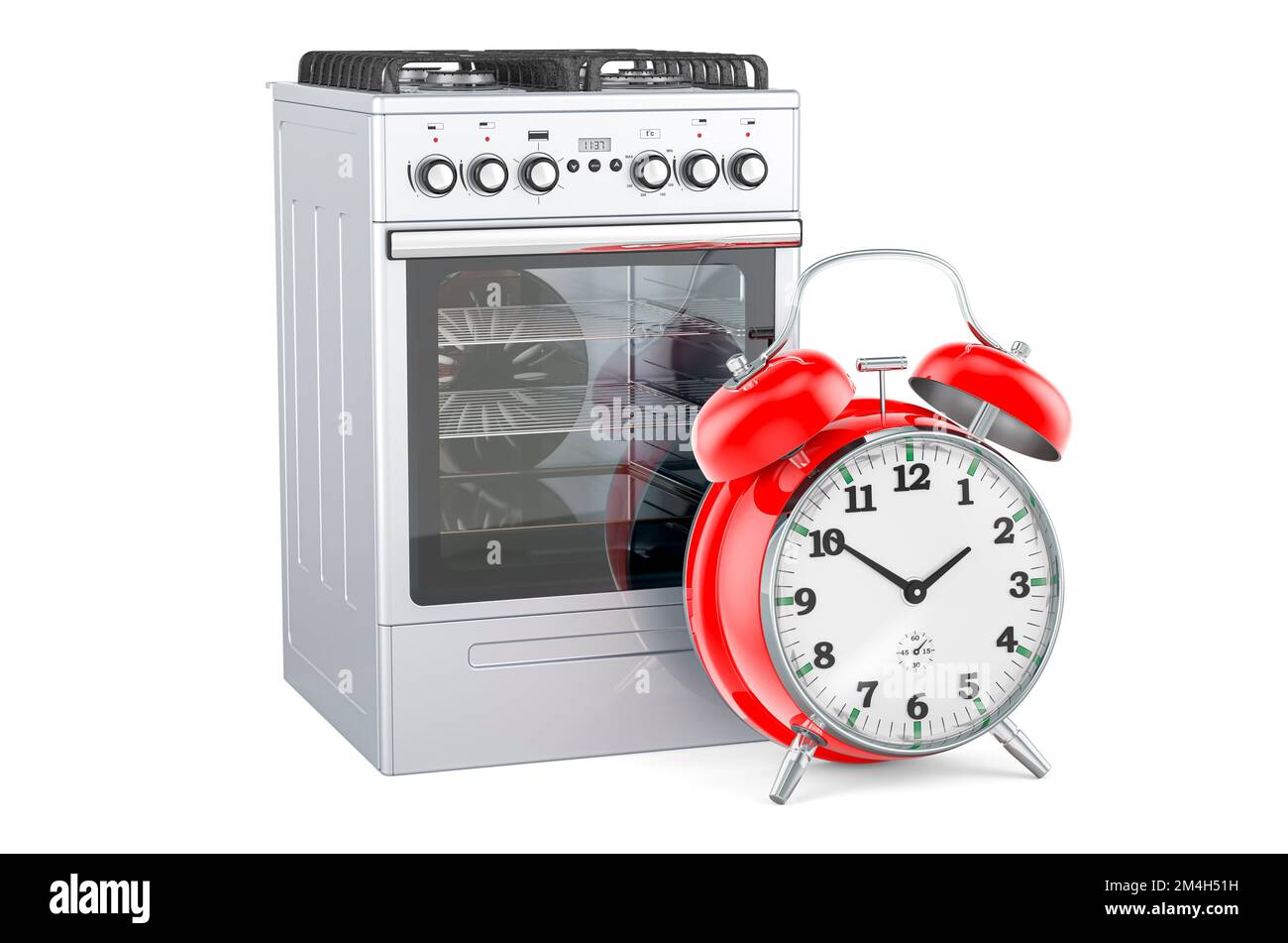 Gas range with alarm clock, 3D rendering isolated on white background