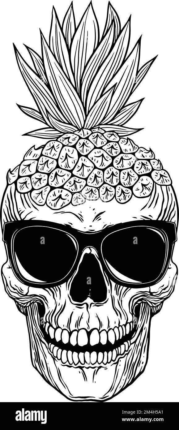 Pineapple skull head with sunglasses tropical style vector illustration