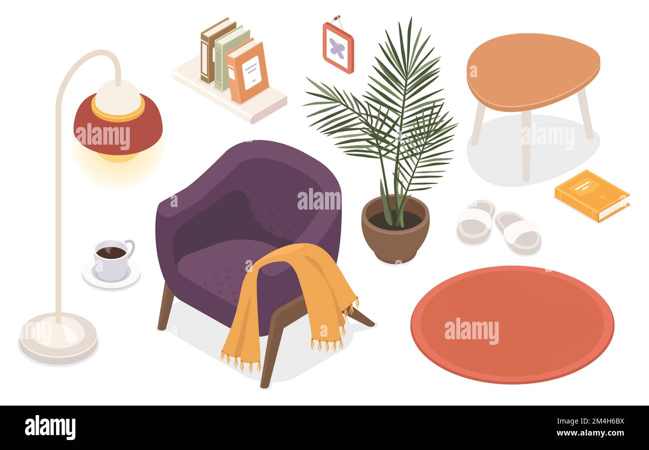 Living room furniture - modern vector colorful isometric illustrations ...