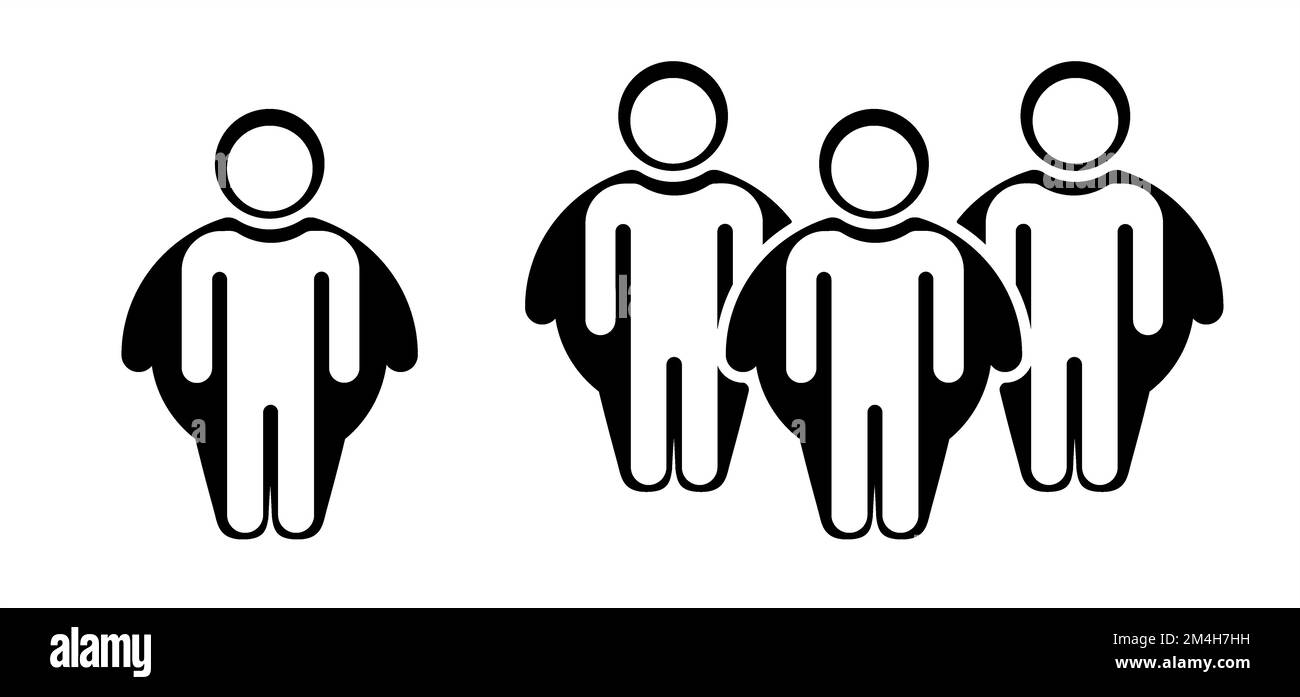 Skinny and fat icons overlap. Balance concept. Vector fitness sport pictogram. Human body in an obese. People on unhealthy with overweight, obesity pr Stock Photo