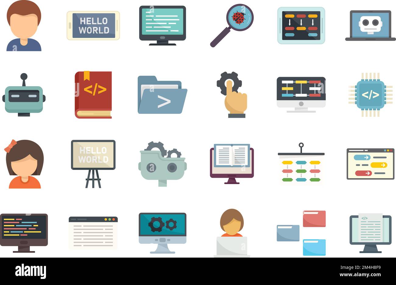 Programming for children icons set. Flat set of programming for ...
