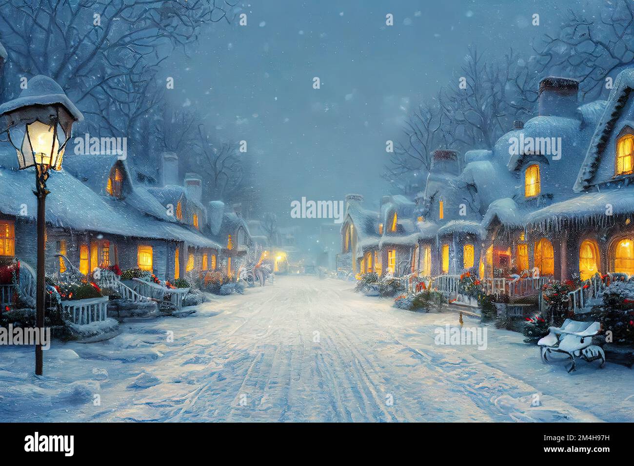 Winter Village computer-generated image meant to look like 3D photorealistic  oil painting in modern animation style. Generative AI image snowy weather  Stock Photo - Alamy
