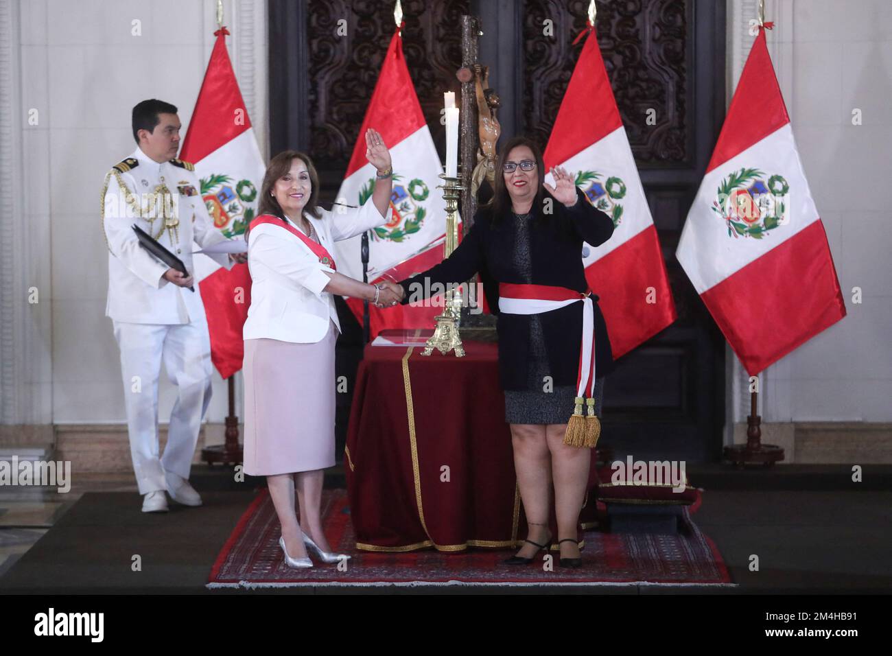 Nelly Paredes del Castillo is sworn in as Minister of Agrarian Development  and Irrigation by Peru's President Dina Boluarte, who took office after her  predecessor Pedro Castillo was ousted, in Lima, Peru,